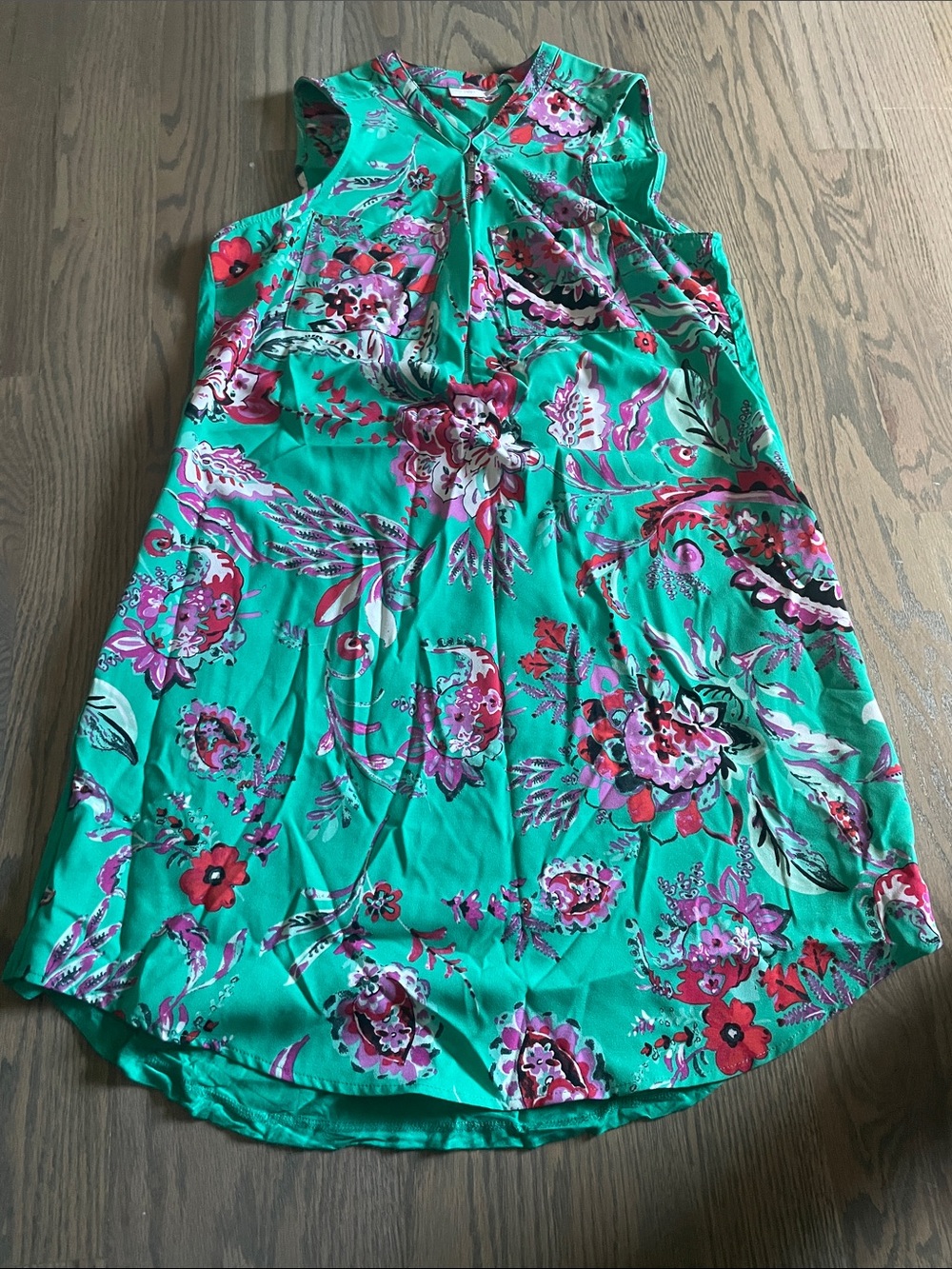 New York & Company Green Floral Sleeveless Dress